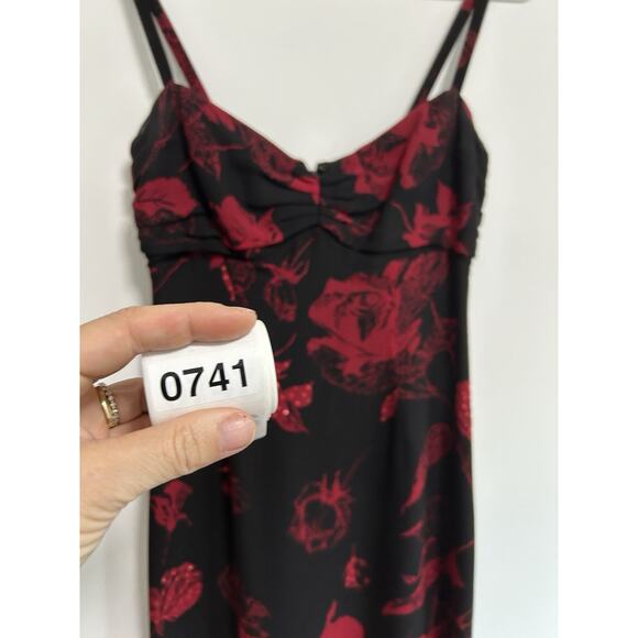 Vintage Nicole Miller Y2K Black Red Gothic Floral Fairy Sequin Silk Dress Size 0 - Picture 9 of 9